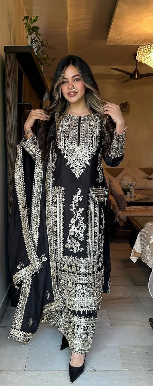 designer black chinon pakistani straight...