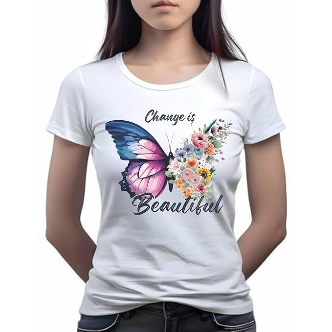 Women's Round Neck Butterfly Floral Grap...