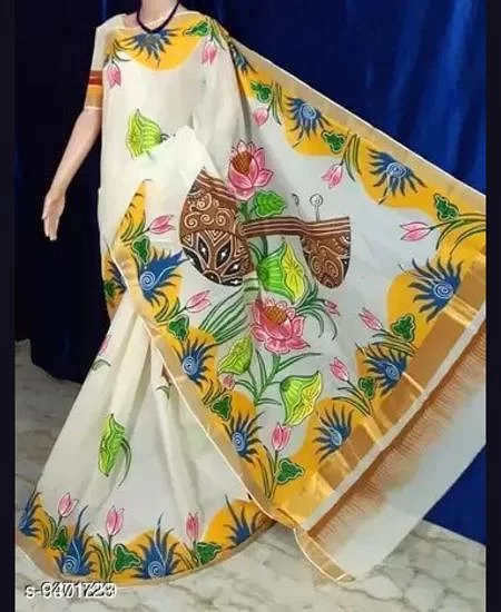 Kerala Cotton Hand-Painted Saree – Artis...
