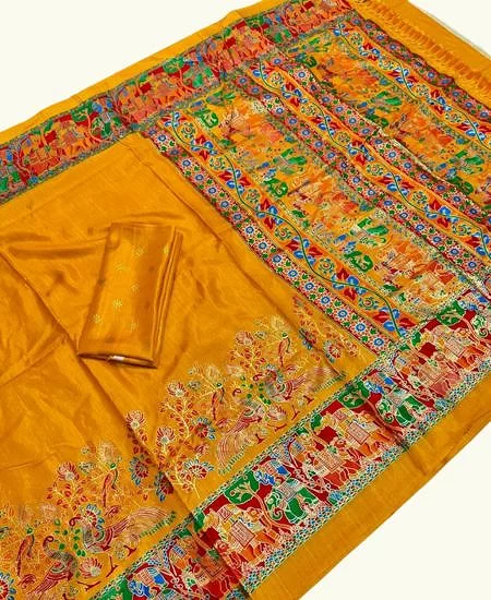 Premium Dola Silk Saree – Golden Print E...