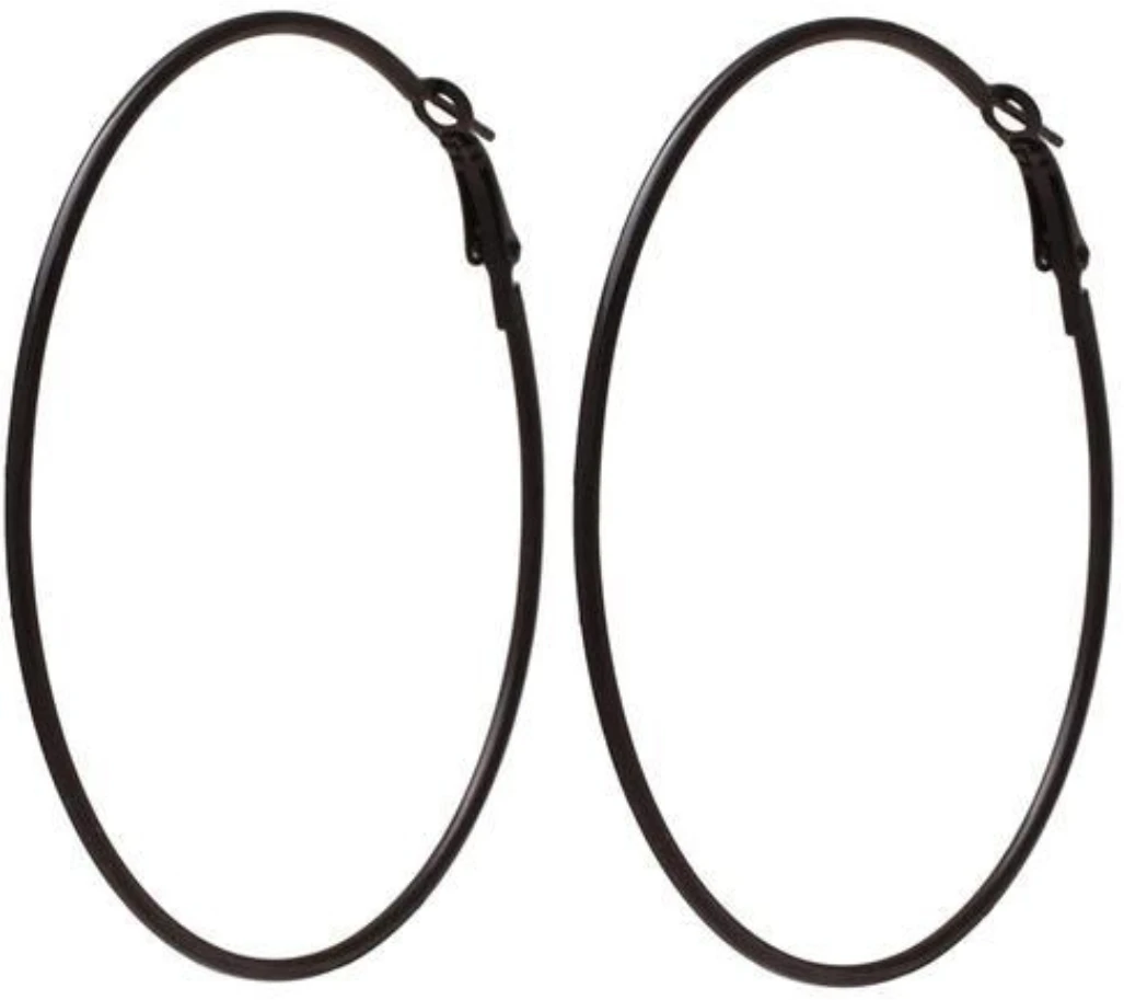 BLACK Gol Hoop Earrings Big Size Alloy E...