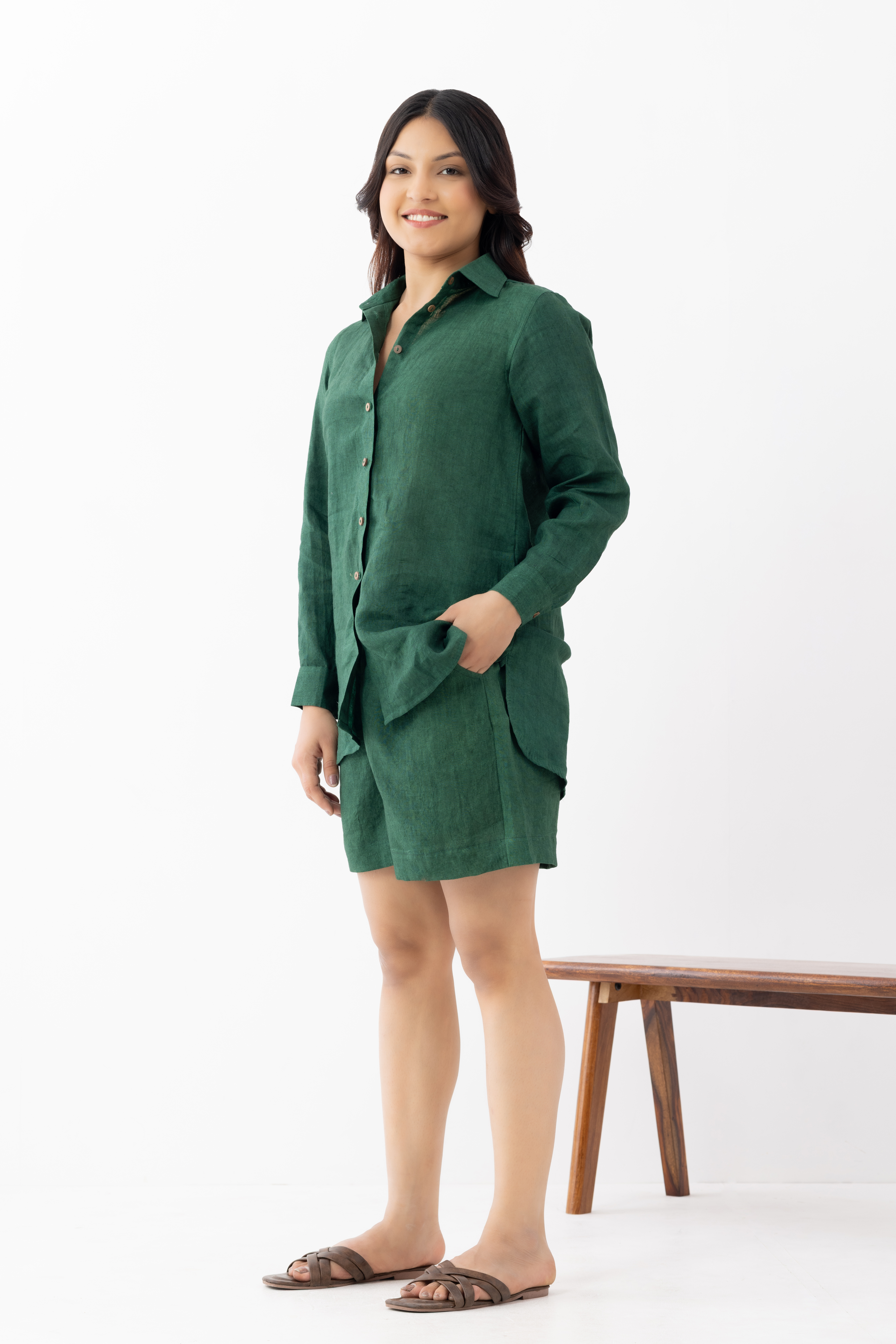 Women's Dark Green Printed Cotton Co-ord...