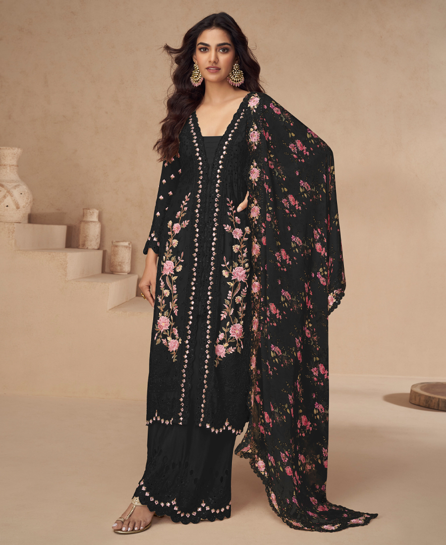 Designer Black Summer Wear Chinon Pakist...