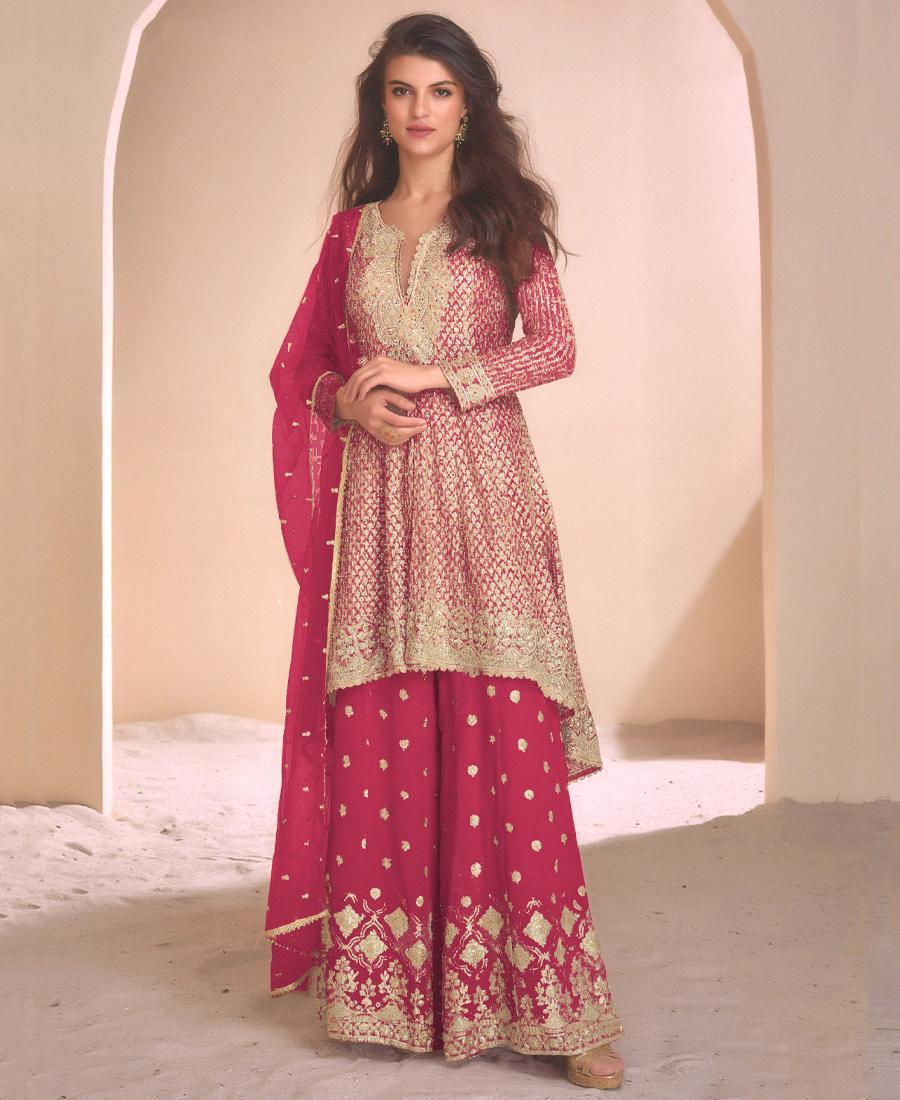 Designer Heavy Embroidered Rani Pink Geo...