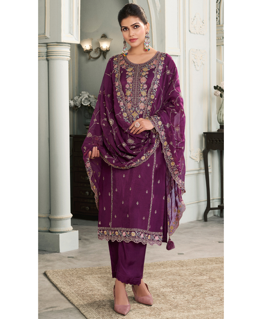 Latest Munga Silk Magenta Straight Suit...