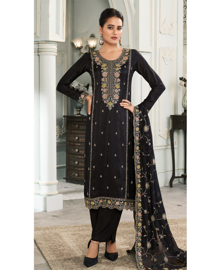 Latest Munga Silk Black Straight Suit Fo...