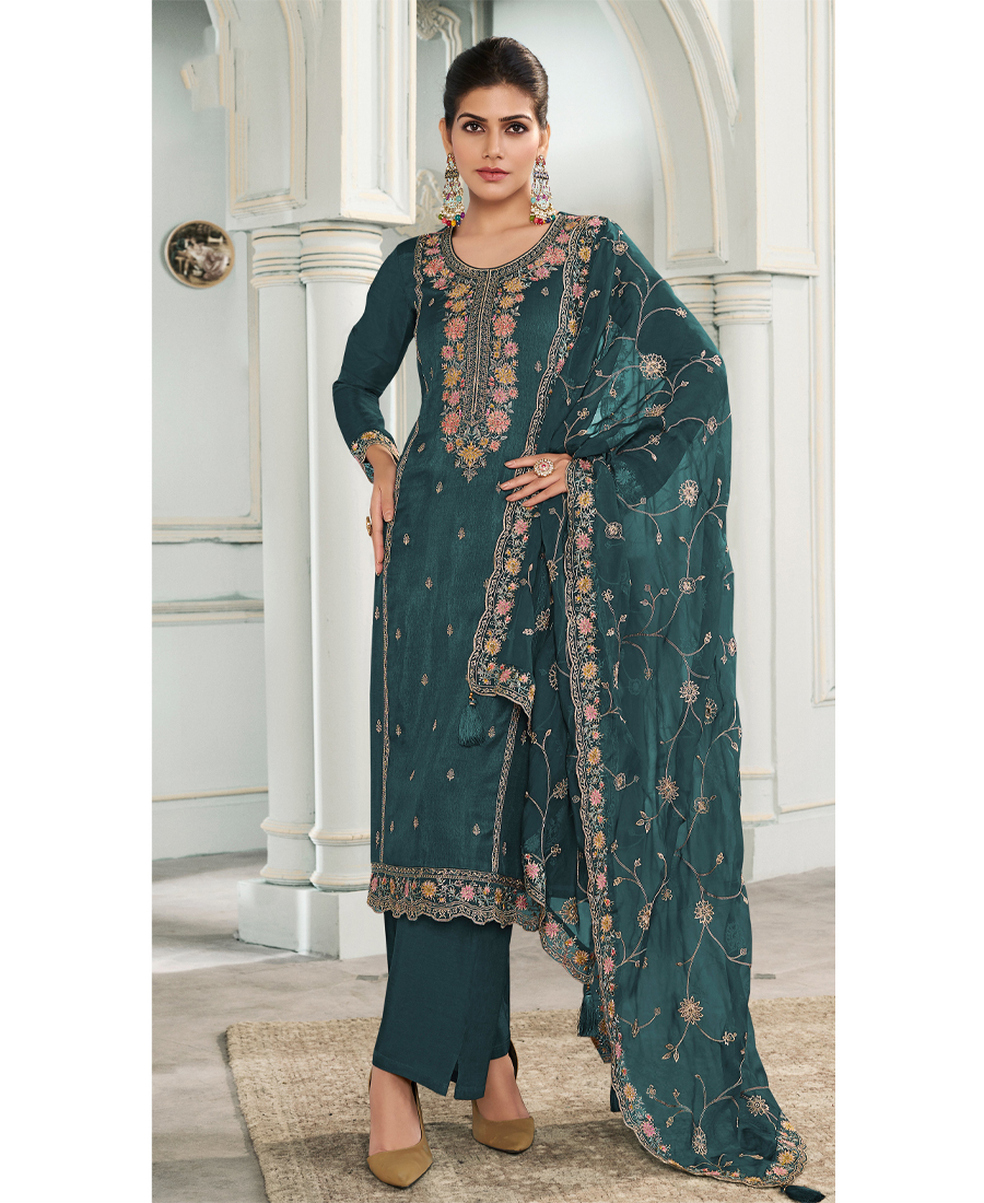 Latest Munga Silk Green Straight Suit Fo...