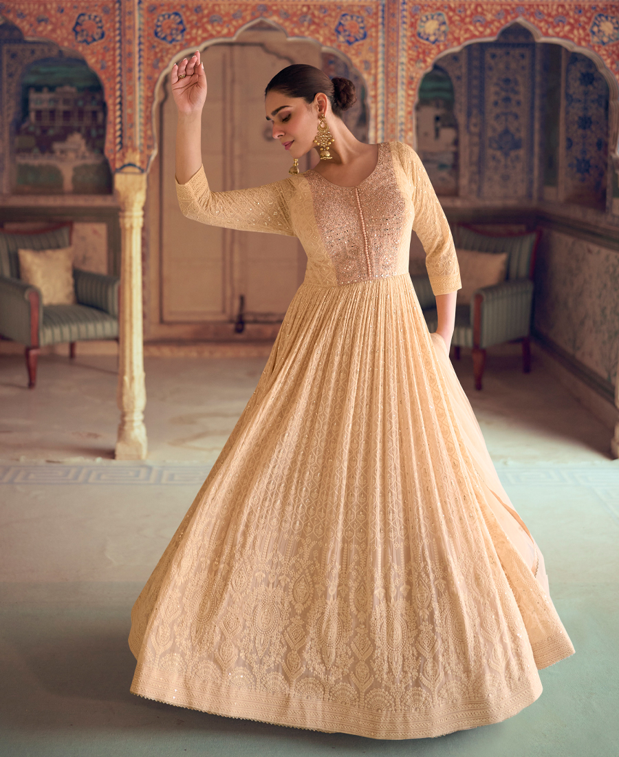Beige Georgette Chikankari Embroidery An...