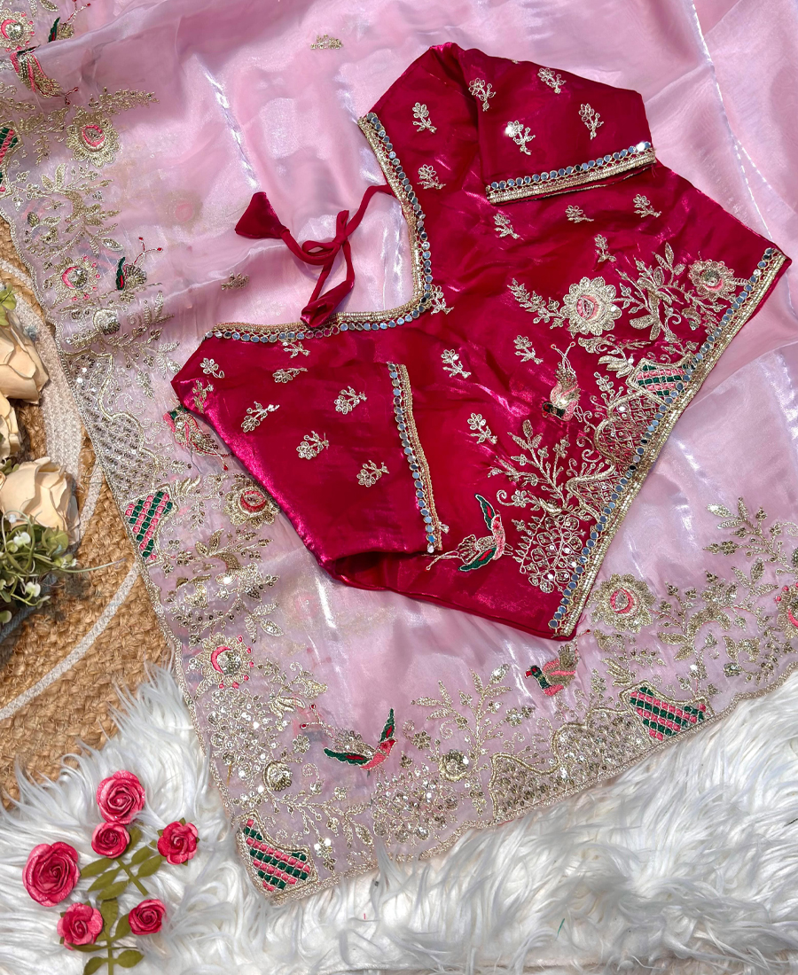Soft Jimmy Choo Silk Pink Embroidery Sar...