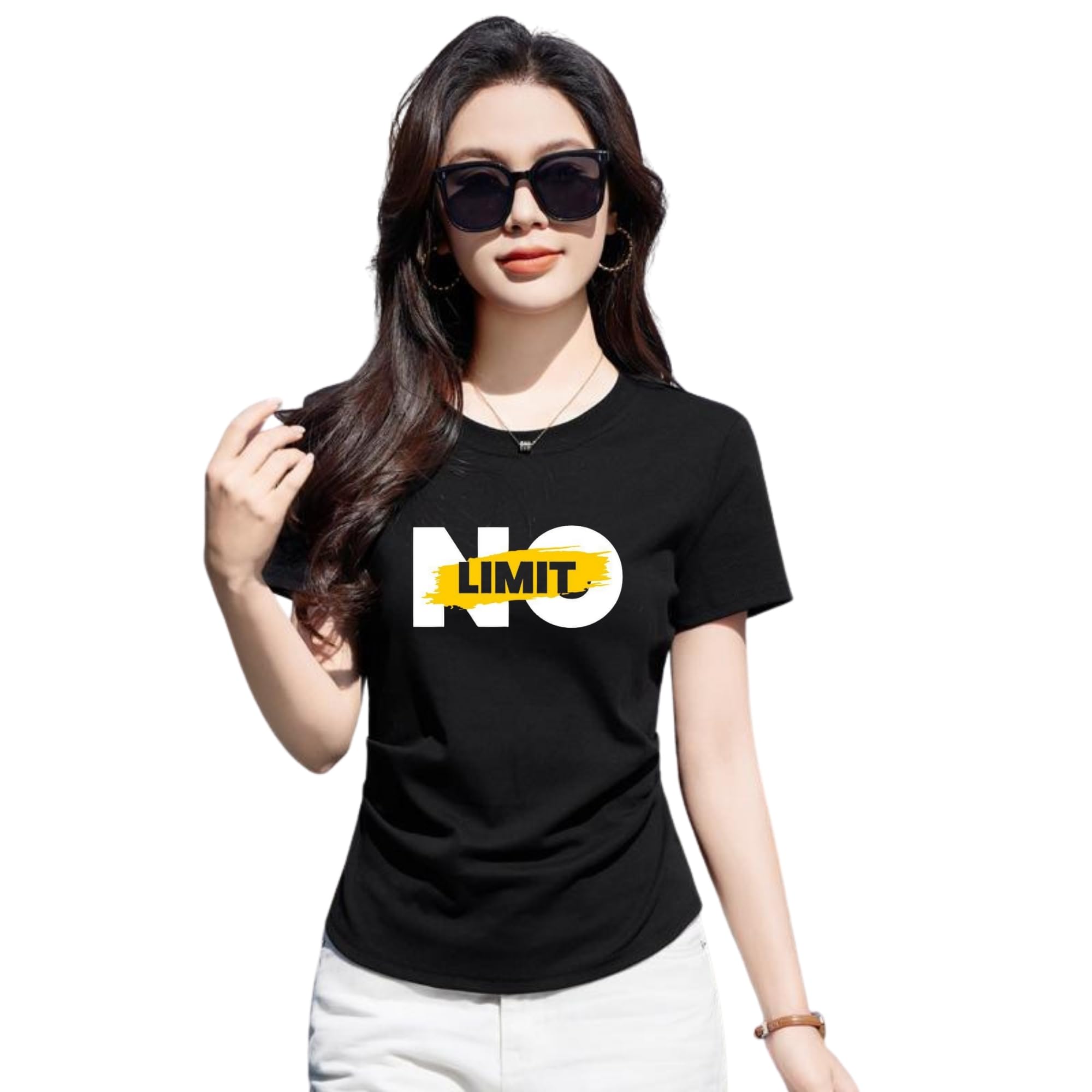 Graphic T-Shirt, Black Cotton Top, Casua...