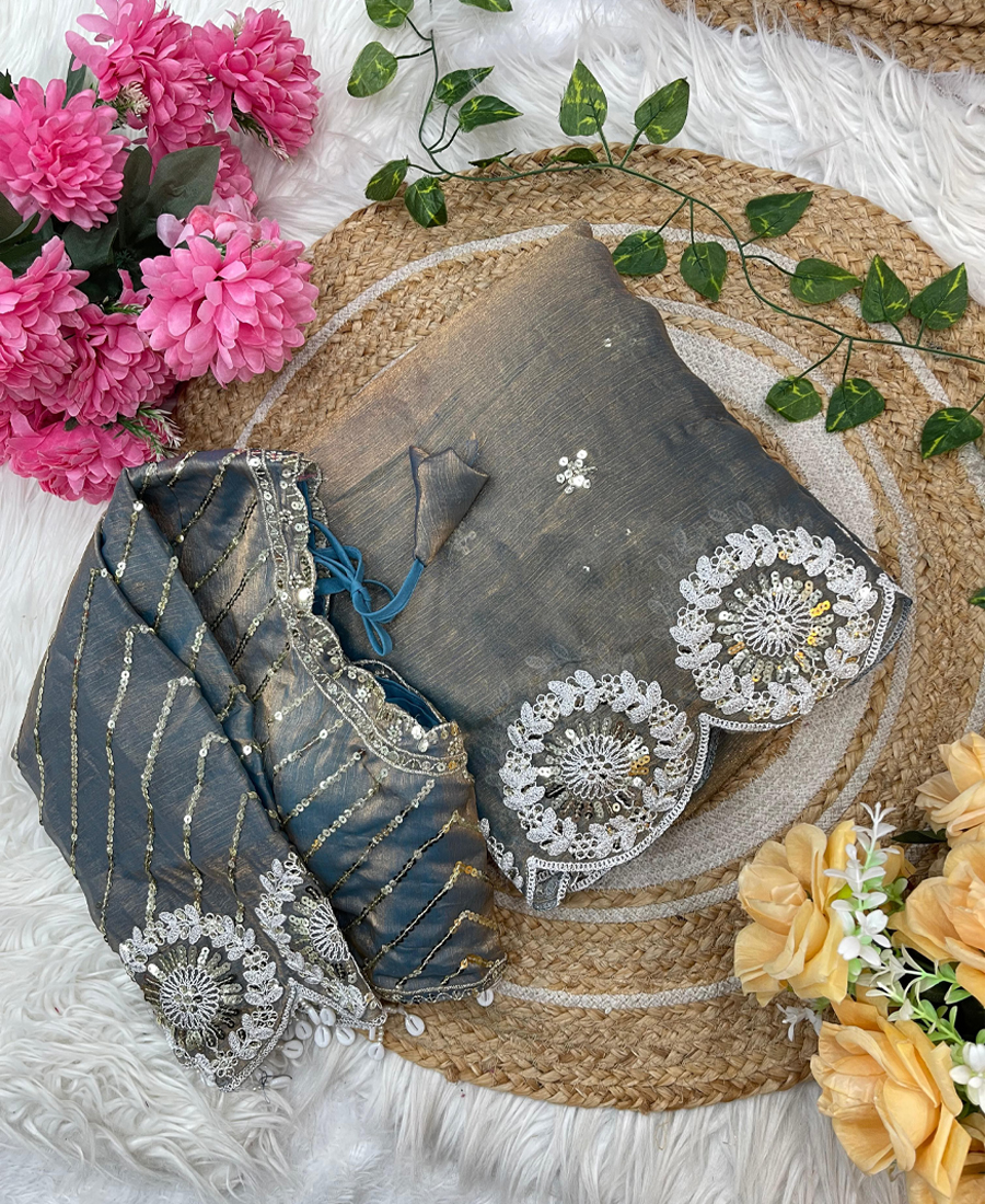 Bollywood Look Grey Chiffon Silk Embroid...