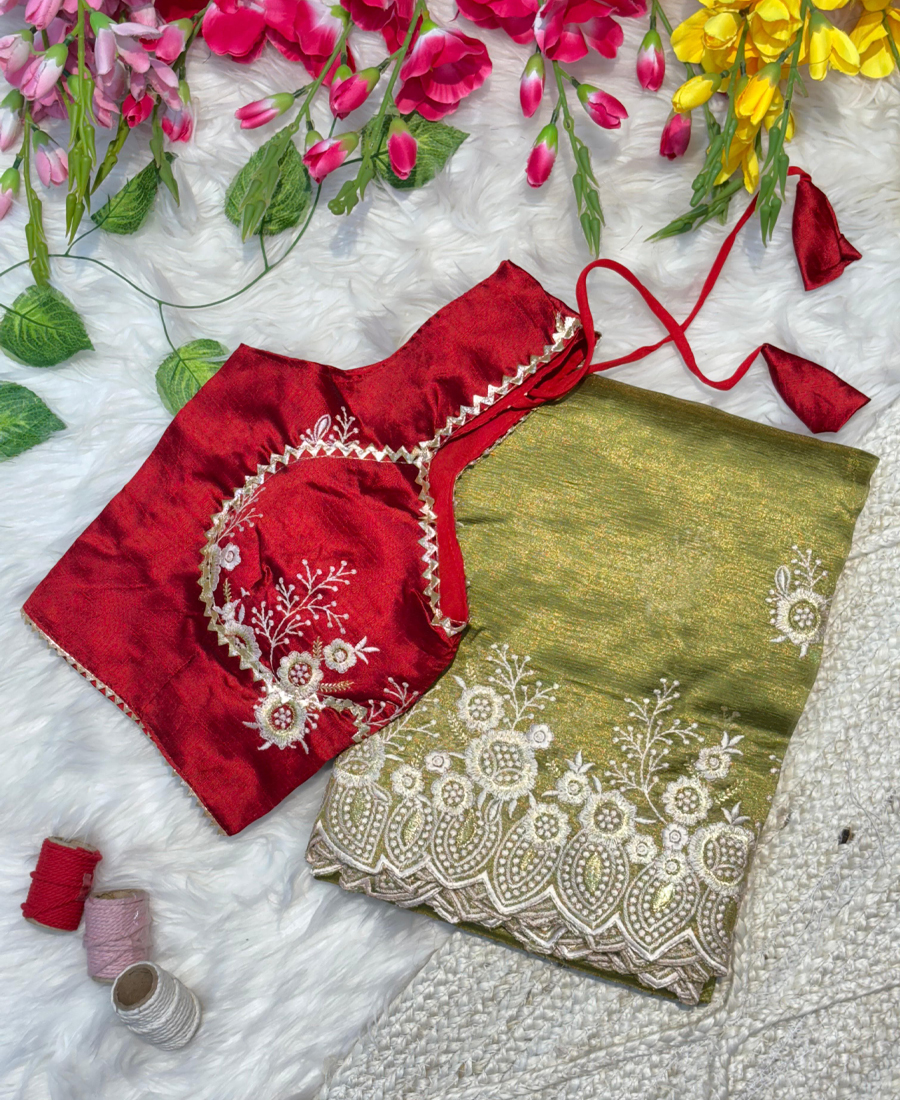 Elegant Green Organza Silk Saree For Wom...