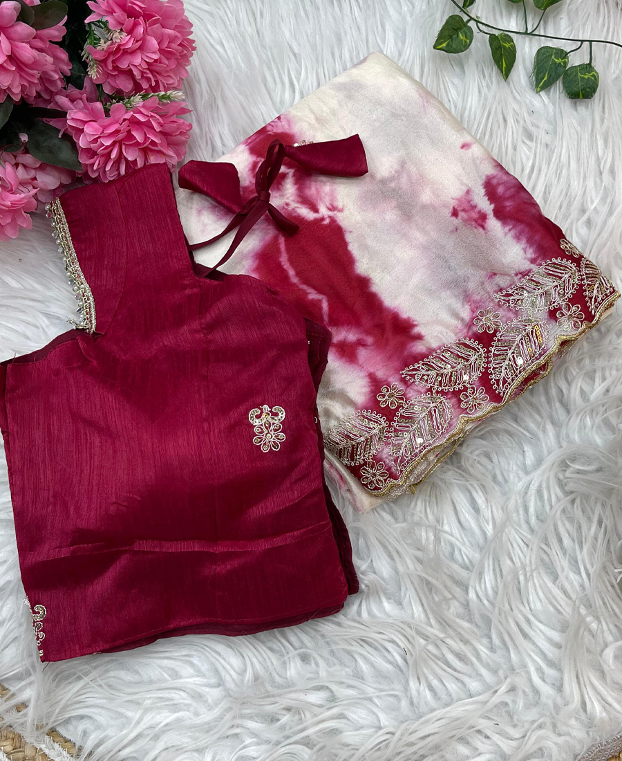 Digital Printed White Chiffon Silk Saree...