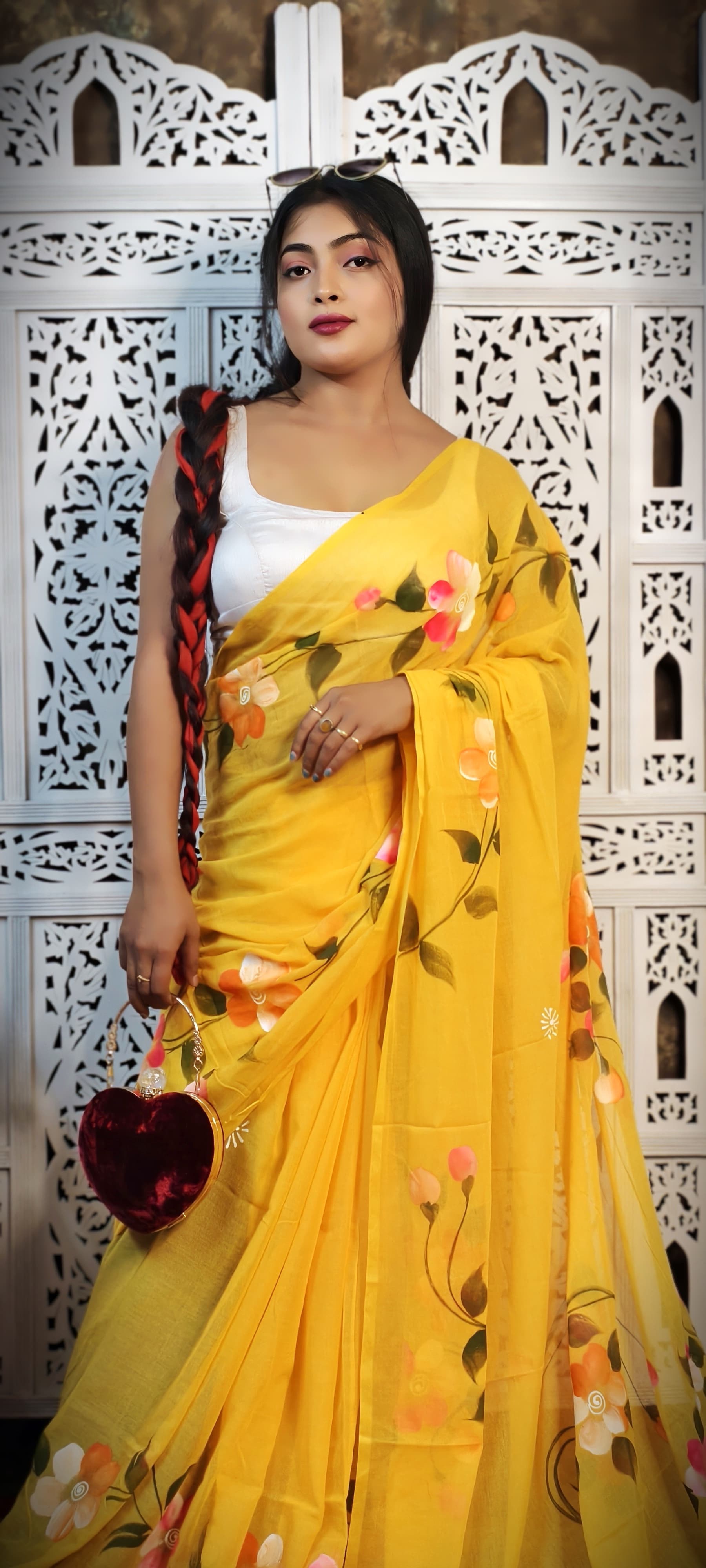 Pure Mul Cotton Hand-Painted Floral Sare...