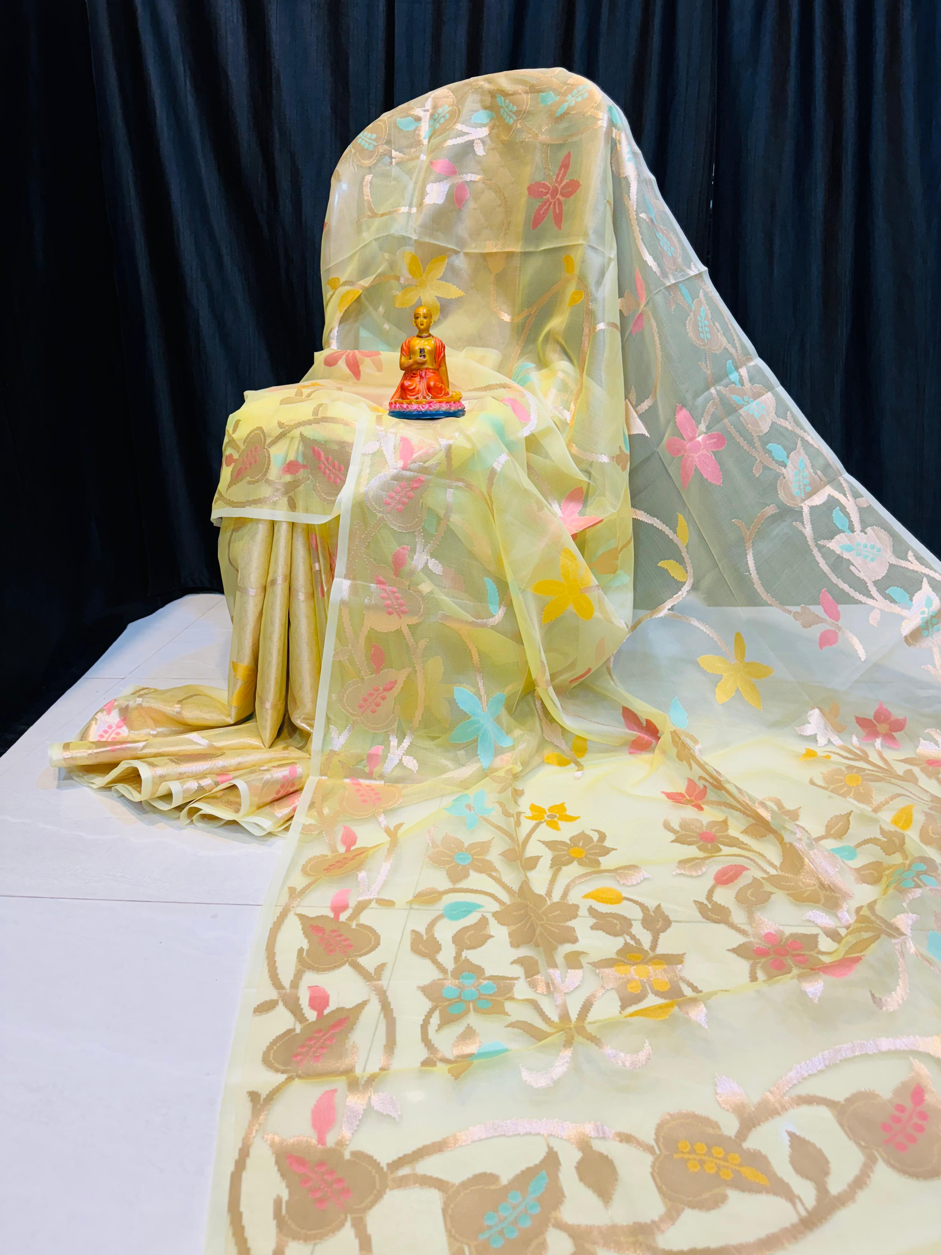 Premium Handcrafted Pure Muslin Saree wi...