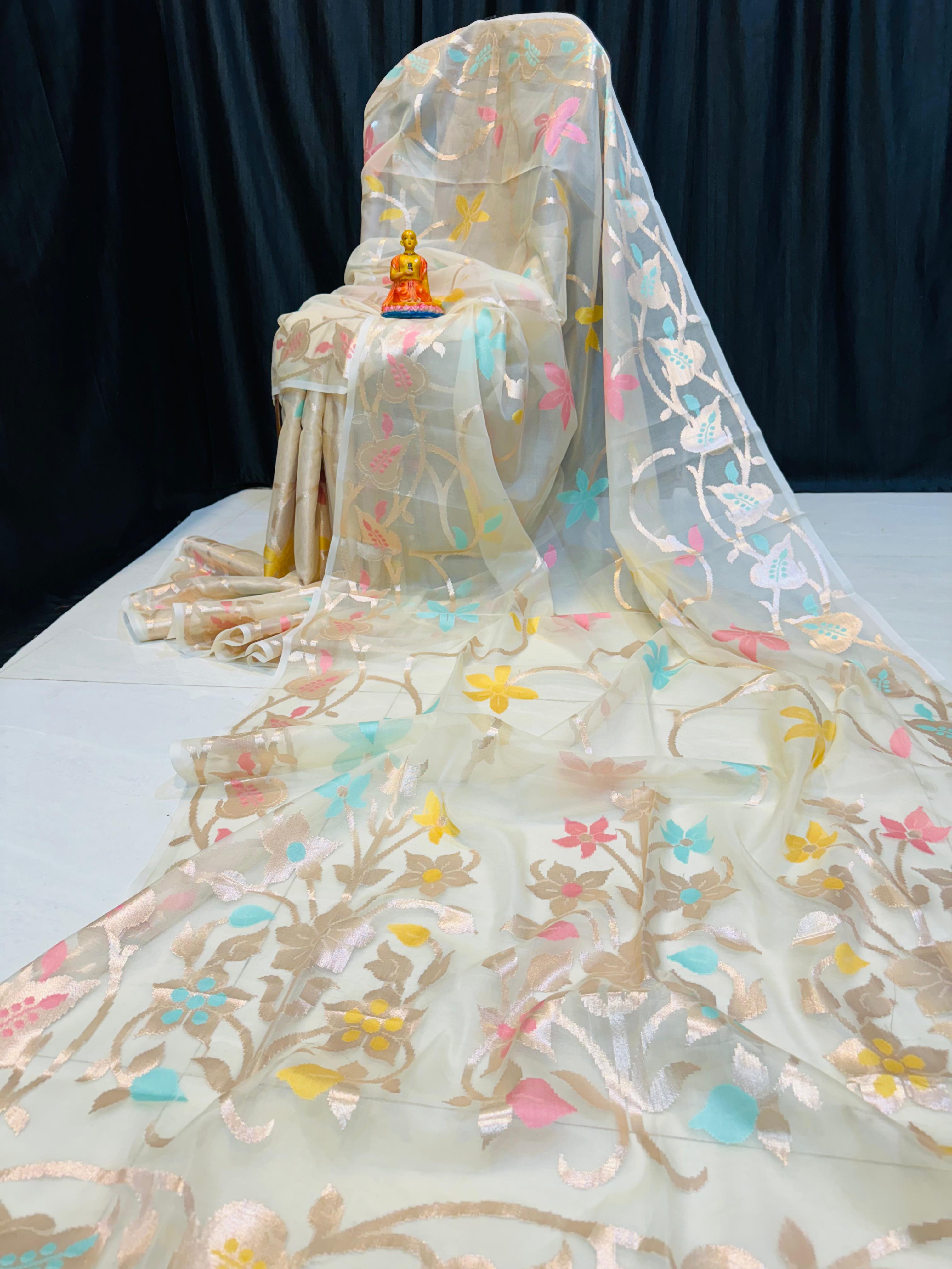 Premium Handcrafted Pure Muslin Saree wi...
