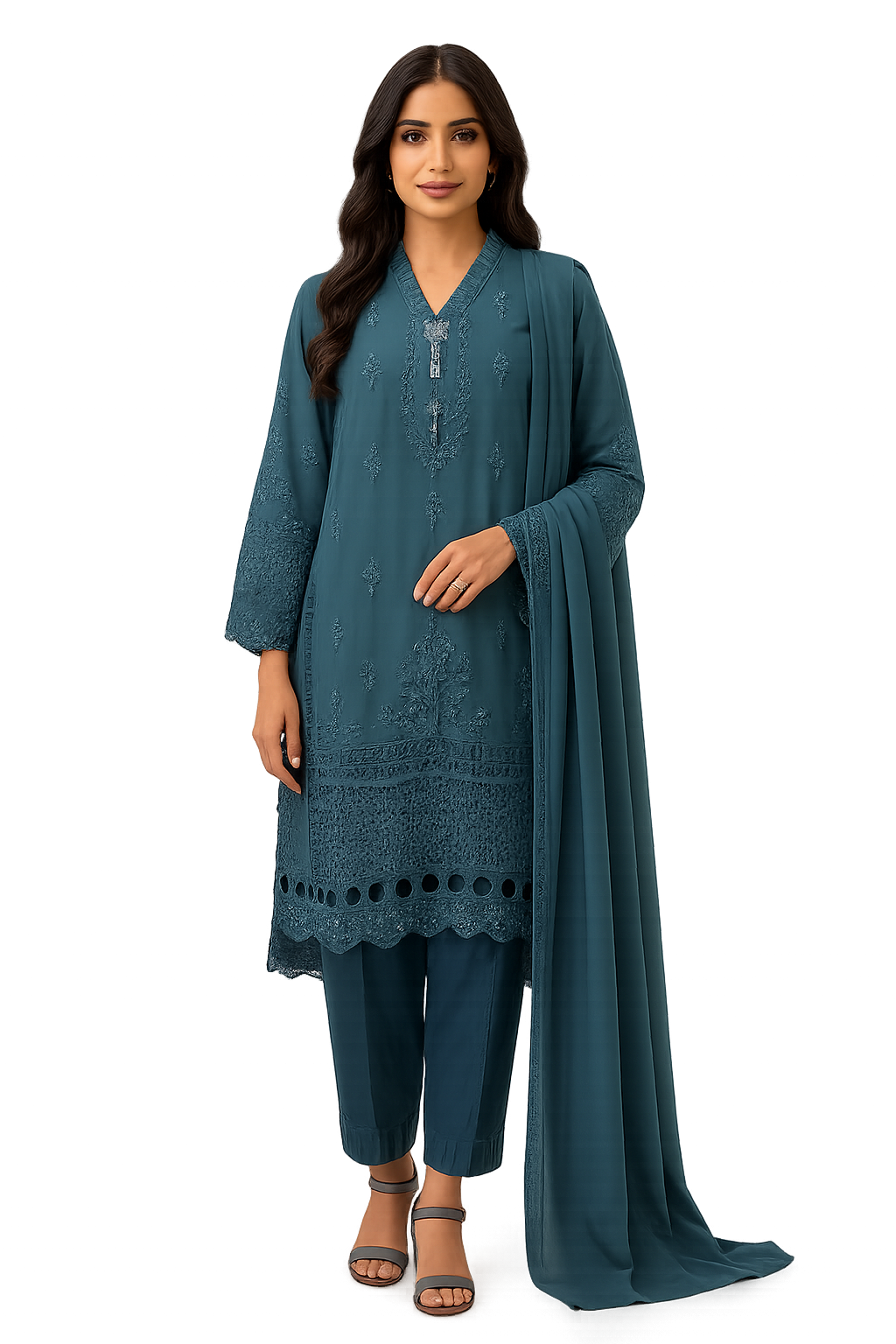 Blue Embroidered Suit with Dupatta