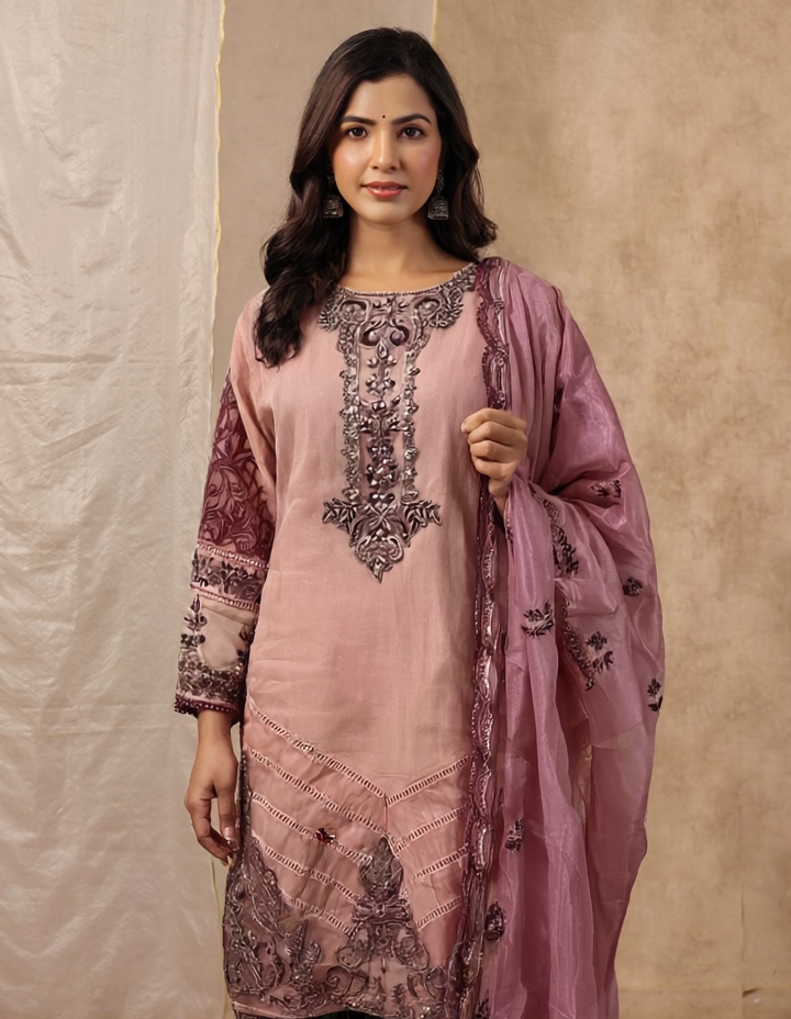 Blush Pink Embroidered Suit with Detaile...