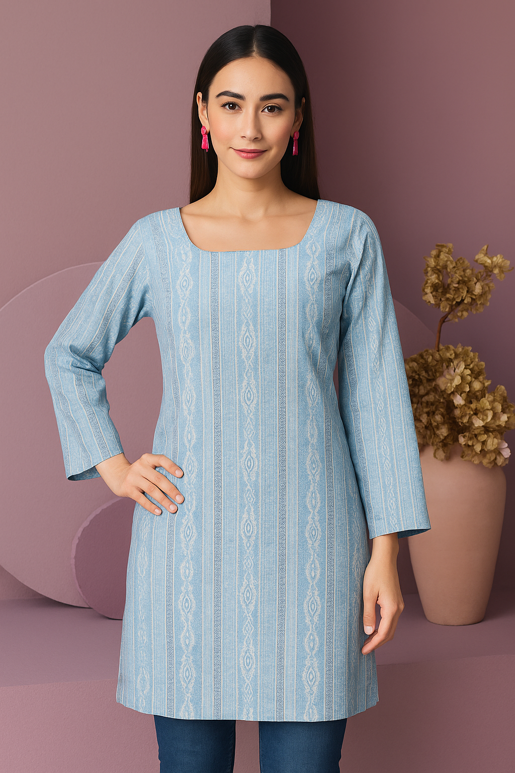 Elegance in Pastel Blue Stripes – Cotton...