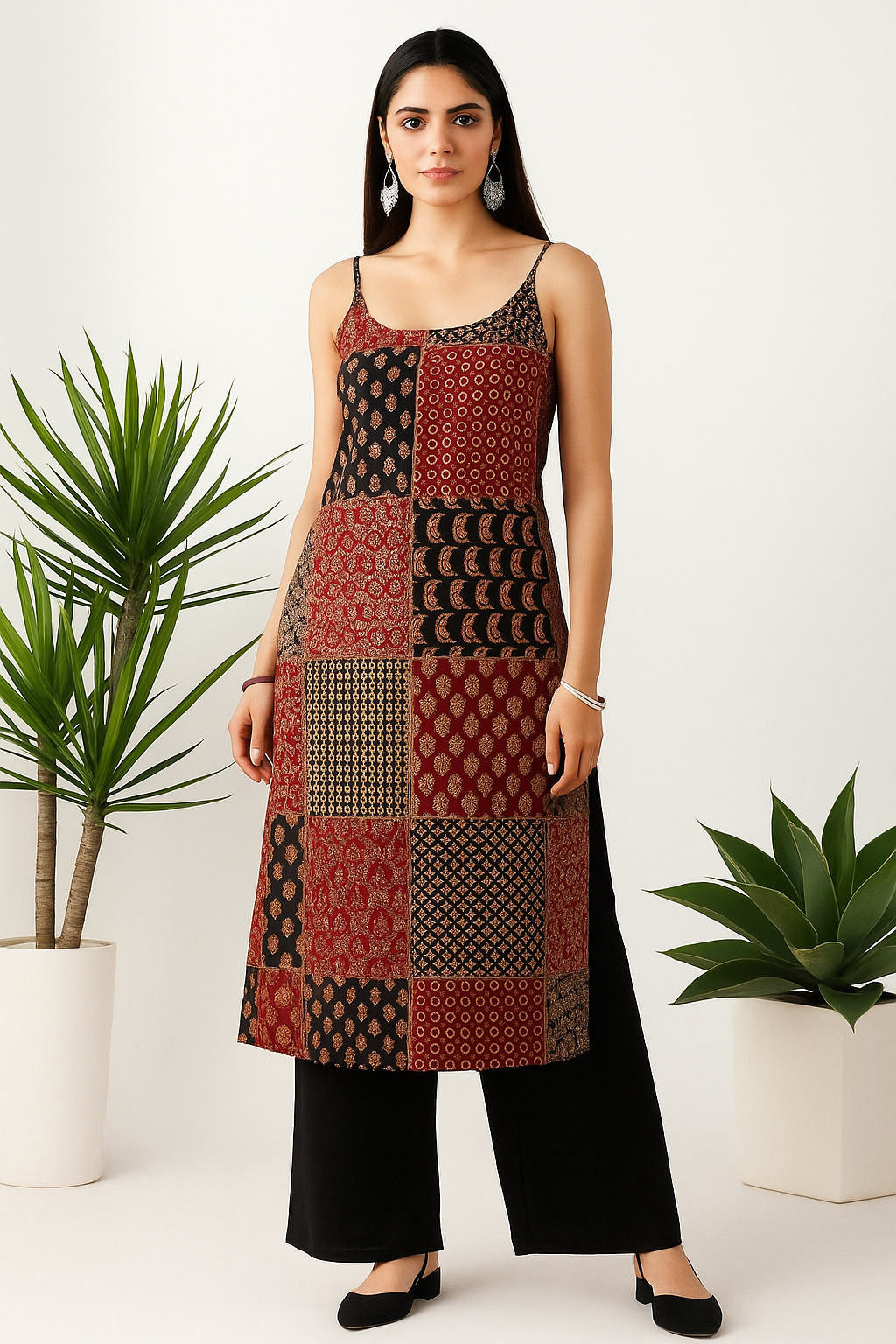 Jaipuri Patchwork Print Sleeveless Long...