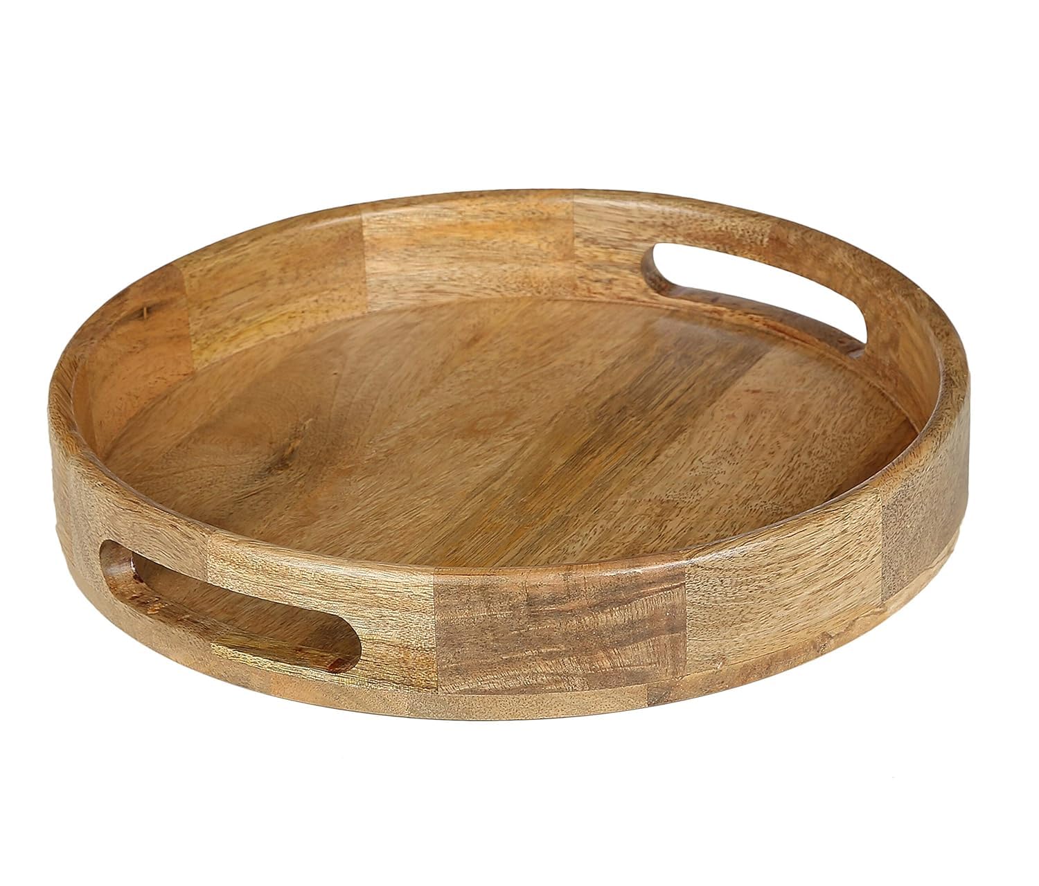 Round Serving Mango Wooden Tray with Han...