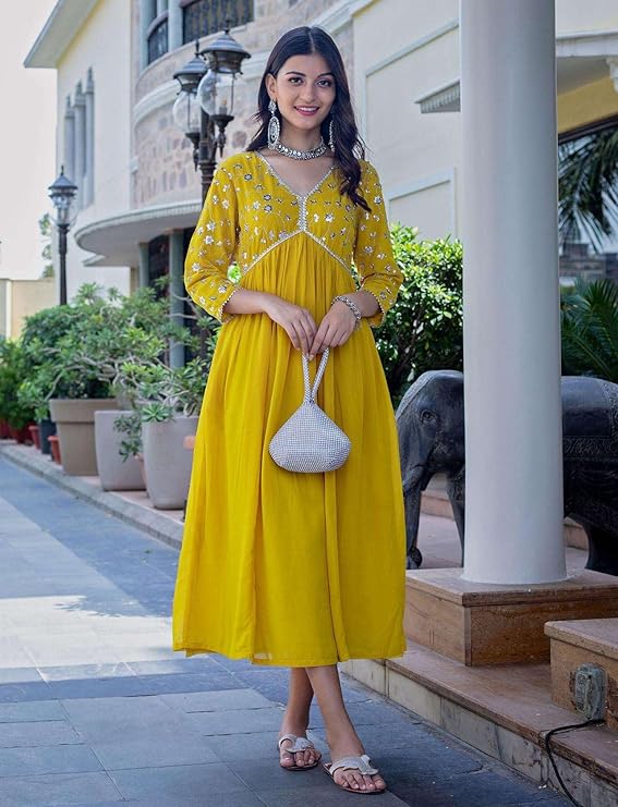 Women's Rayon Embroidery Work Georgette...