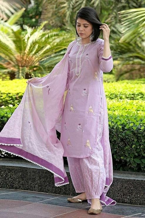 Women's Cotton Embroidered Straight Kurt...