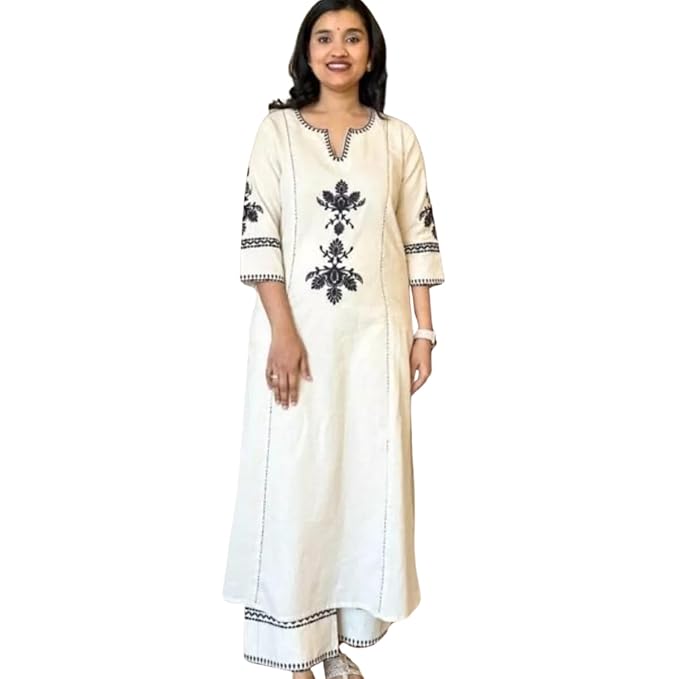 Women's Cotton Embroidered Straight Kurt...