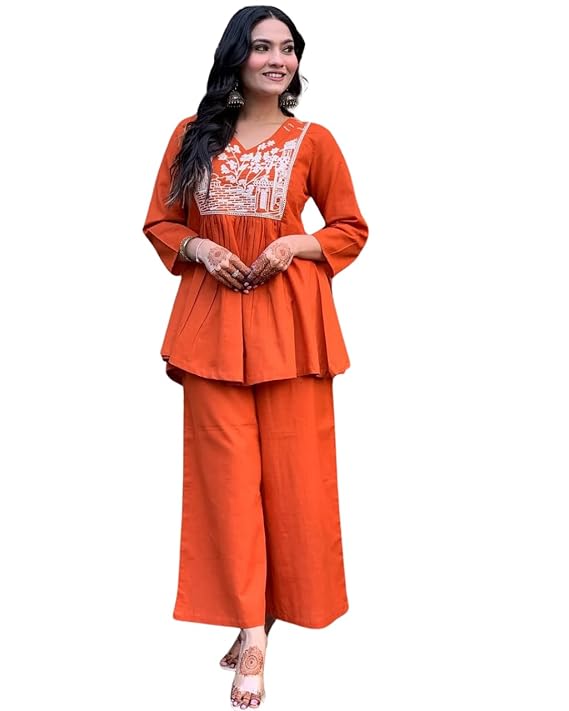 Women's Cotton Embroidered Flared Kurta...
