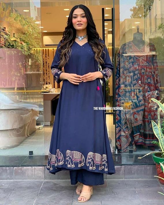 Women's Rayon Embroidered Straight Kurti...