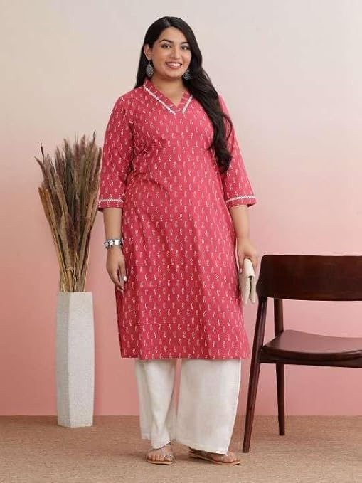 Women's Cotton Plain Streight Kurta with...