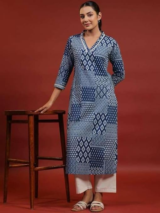 Women's Cotton Printed A-Line Kurti with...