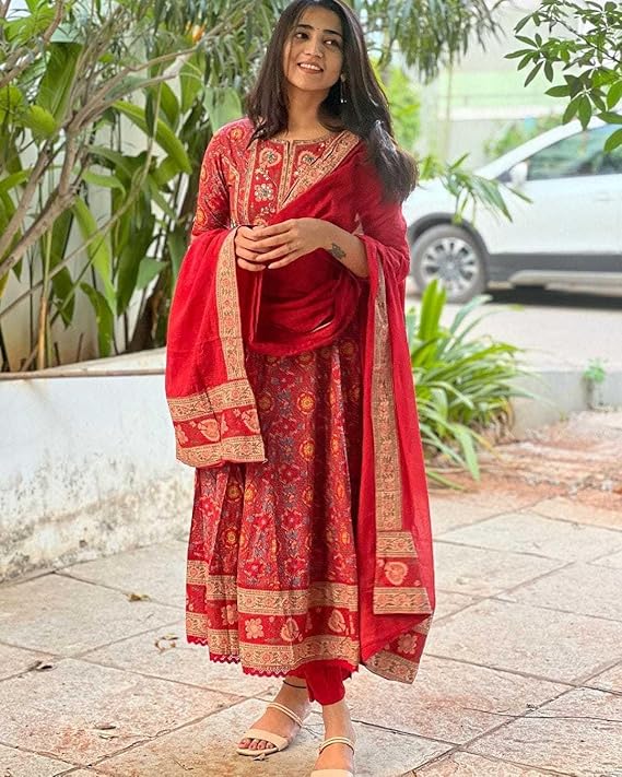 Women's Cotton Anarkali Embroidery Desig...