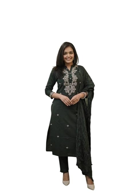 Women's Cotton Embroidery Straight Kurti...