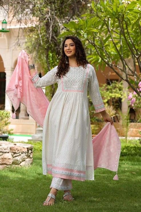 Women's Cotton Embroidered Nayra Cut Kur...
