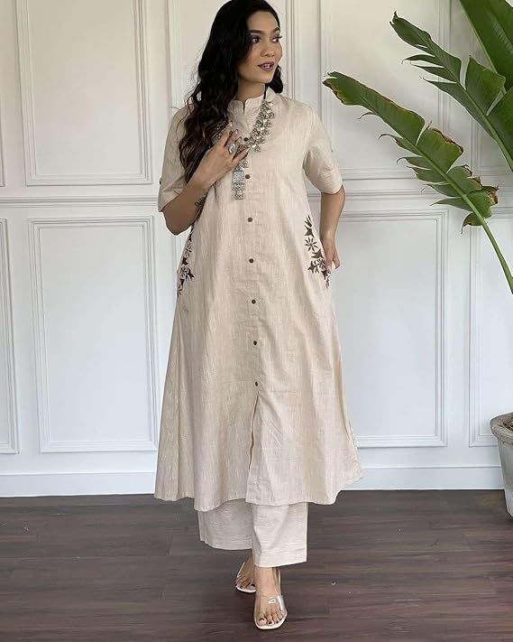 Women's Cotton Embroidered A-Line Kurti...
