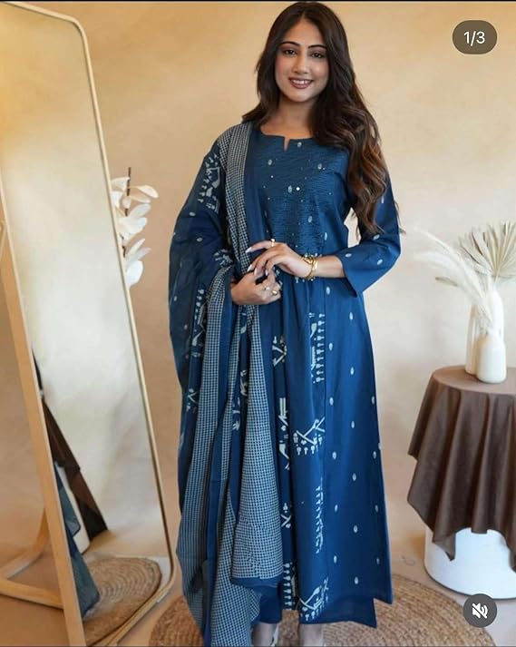 Women's Cotton Embroidered Anarkali Kurt...