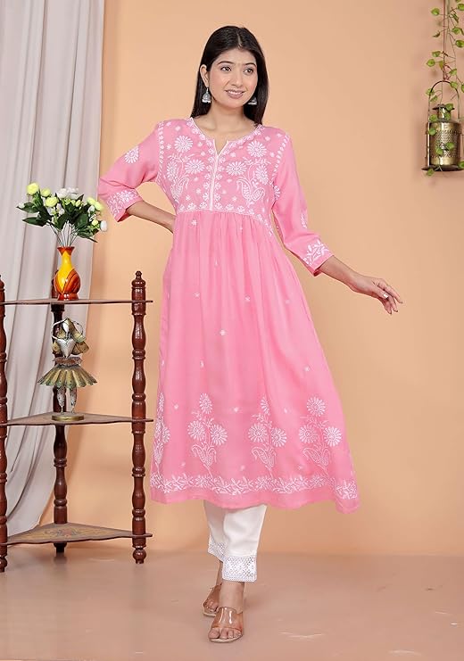 Women's Rayon Embroidered vcut Collar An...
