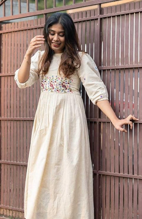Women's Cotton Floral Embroidery Anarkal...