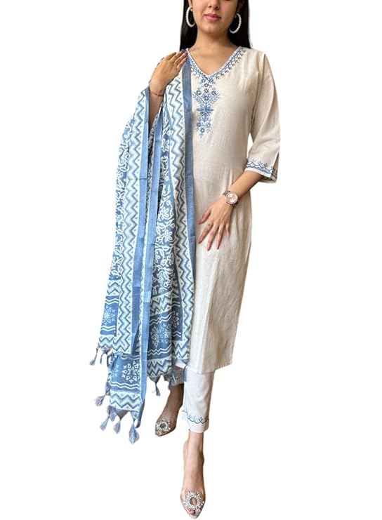 Women's Cotton Embroiderd Straight Kurti...