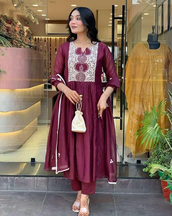 Women's Cotton Printed Anarkali Kurti wi...