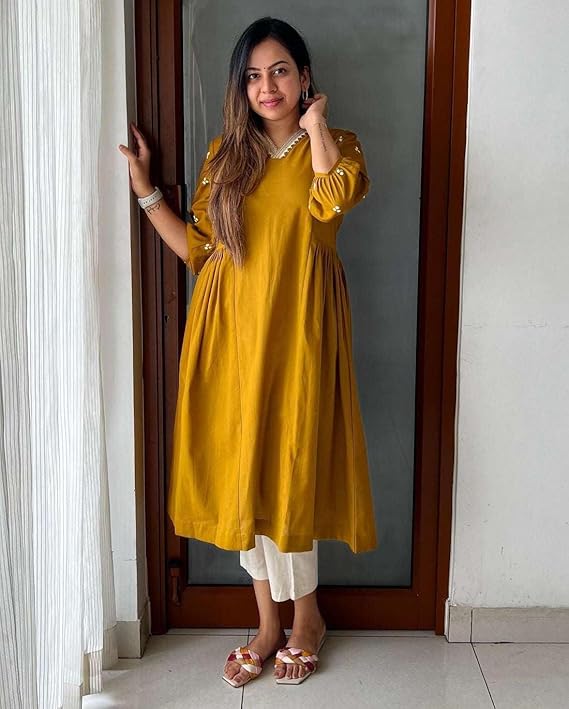 Women's Cotton Embroidered Anarkali Kurt...