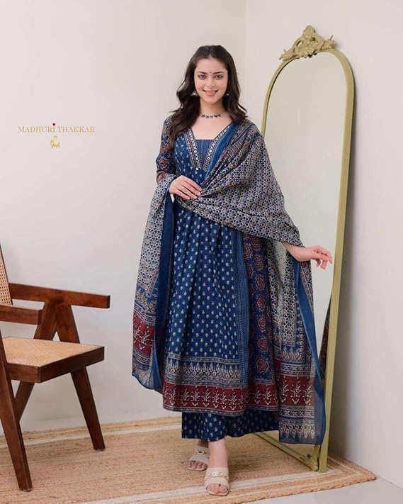 Women's Cotton Printed A Line Premium Ku...