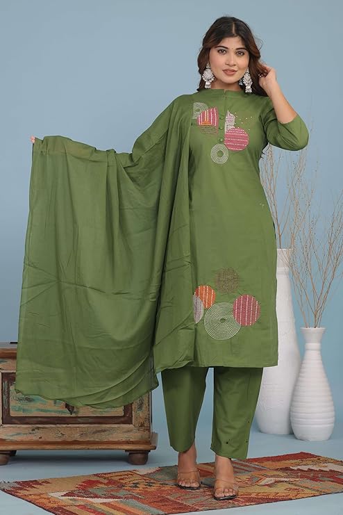 Women's Cotton Embroidery Straight Kurti...