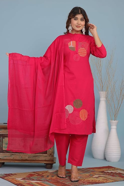 Women's Cotton Embroidery Straight Kurti...