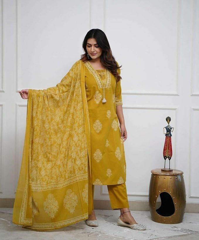 Women's Cotton Printed Straight Kurti wi...