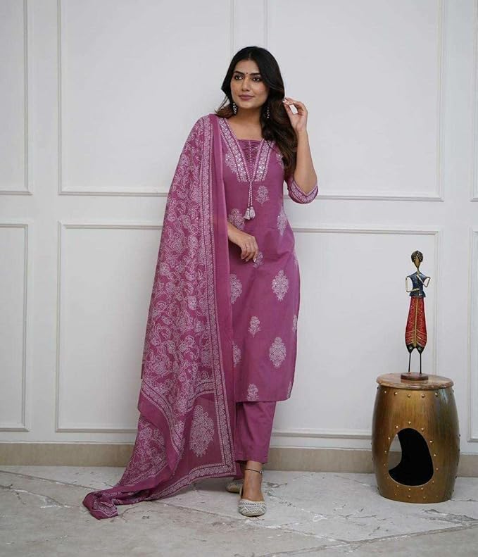 Women's Cotton Printed Straight Kurti wi...