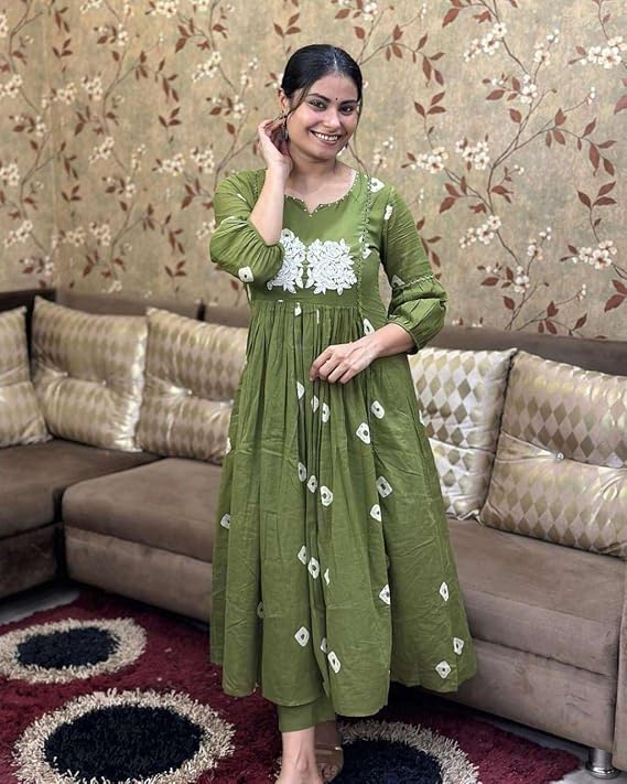 Women's Cotton Printed Long Anarkali Kur...