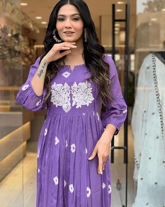 Women's Cotton Printed Long Anarkali Kur...
