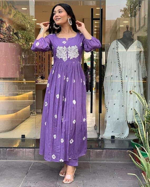 Women's Cotton Printed Long Anarkali Kur...